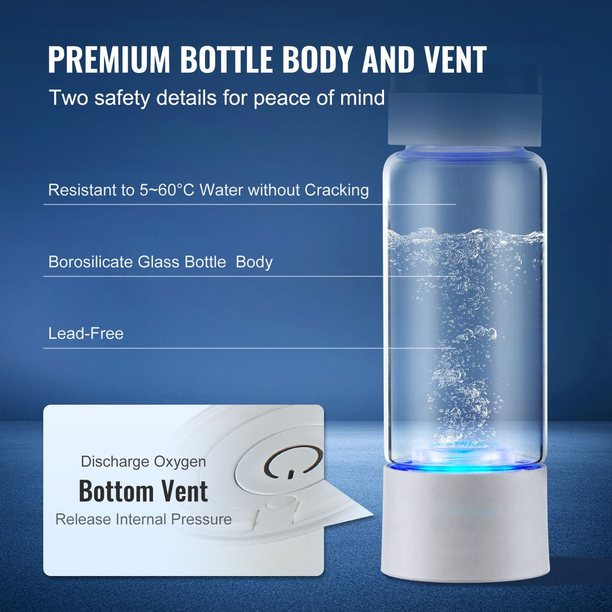 Hydrogen Water Bottle Generator, 380 ml / 13.4 oz Capacity Portable Hydrogen Water Maker, SPE Technology Hydrogen Rich Water Ionizer Machine with Nasal Inhalation Tube and Self-Cleaning