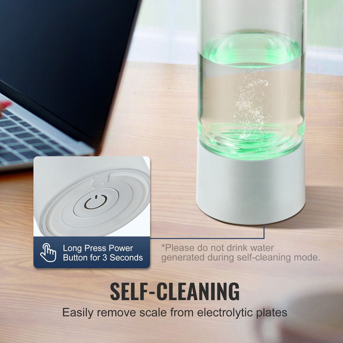 Hydrogen Water Bottle Generator, 380 ml / 13.4 oz Capacity Portable Hydrogen Water Maker, SPE Technology Hydrogen Rich Water Ionizer Machine with Nasal Inhalation Tube and Self-Cleaning