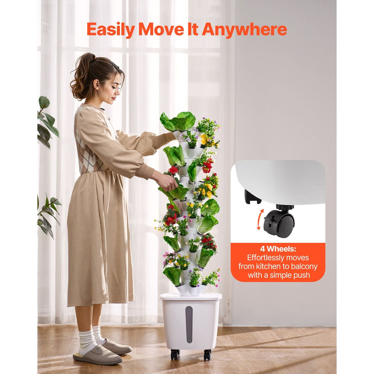 Hydroponic Growing System, 50 Pods Vertical 10 Tiers Hydroponic Tower, Rolling Hydronic Garden with Water Pump & Wheels, Indoor Plants Germination Kit for Herbs Fruits & Vegetables