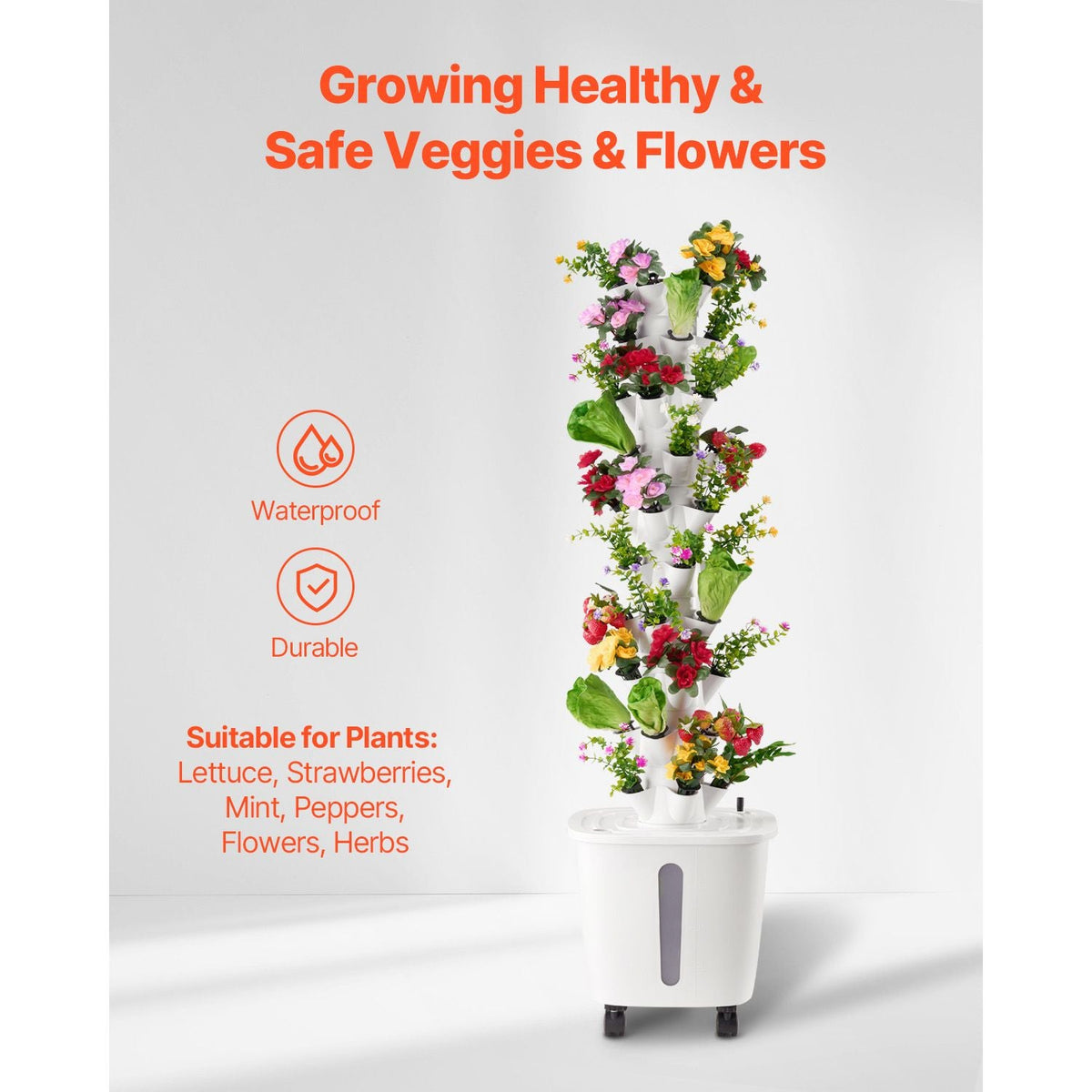 Hydroponic Growing System, 50 Pods Vertical 10 Tiers Hydroponic Tower, Rolling Hydronic Garden with Water Pump & Wheels, Indoor Plants Germination Kit for Herbs Fruits & Vegetables