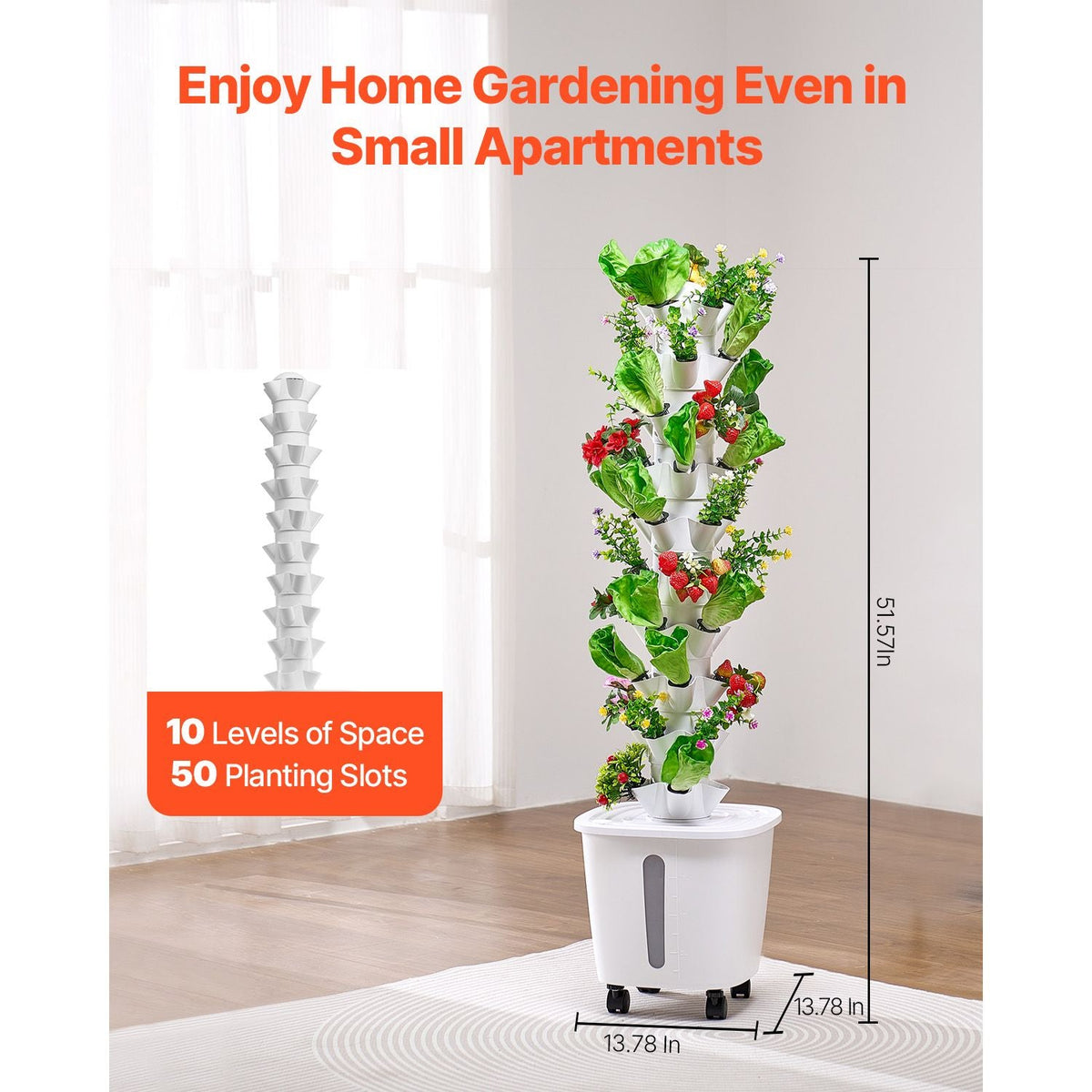 Hydroponic Growing System, 50 Pods Vertical 10 Tiers Hydroponic Tower, Rolling Hydronic Garden with Water Pump & Wheels, Indoor Plants Germination Kit for Herbs Fruits & Vegetables