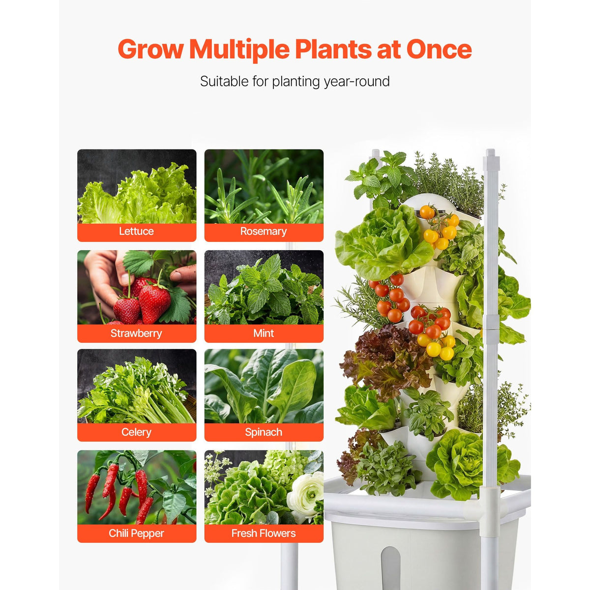Hydroponic Tower, 30 Pods 6 Tiers Hydroponics Growing System Kit with LED Grow Light & App Control, Vertical Home Garden with 20L Water Tank & Pump, Planter for Indoor Herbs, Fruits, Vegetables