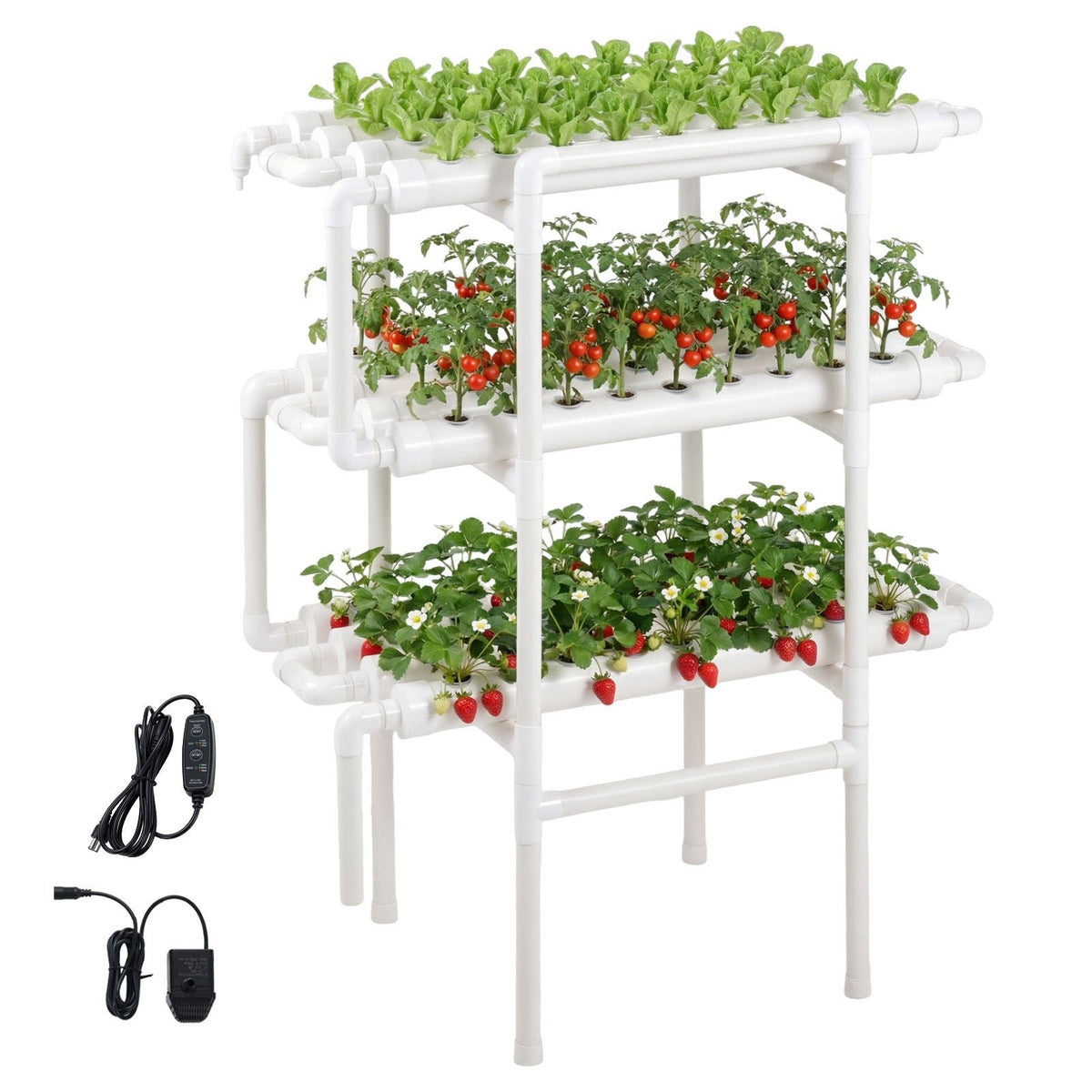 Hydroponics Growing System Kit, 3-Tier 108 Sites UPVC Pipe Hydroponic Grow Kit with Timed Irrigation, Sun & Light Blocking Pipes, Indoor Home Garden Vegetable Planting Grow Kits for Fruit Herb