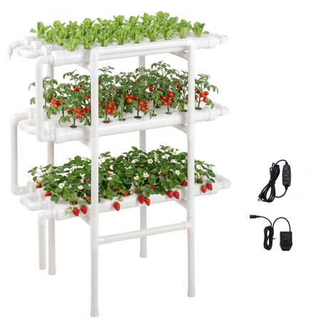 Hydroponics Growing System Kit, 3-Tier 108 Sites UPVC Pipe Hydroponic Grow Kit with Timed Irrigation, Thickened Hydroponic Pipes, Indoor Home Garden Vegetable Planting Grow Kits for Fruit Herb