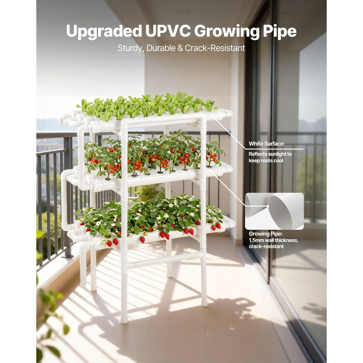 Hydroponics Growing System Kit, 3-Tier 108 Sites UPVC Pipe Hydroponic Grow Kit with Timed Irrigation, Thickened Hydroponic Pipes, Indoor Home Garden Vegetable Planting Grow Kits for Fruit Herb