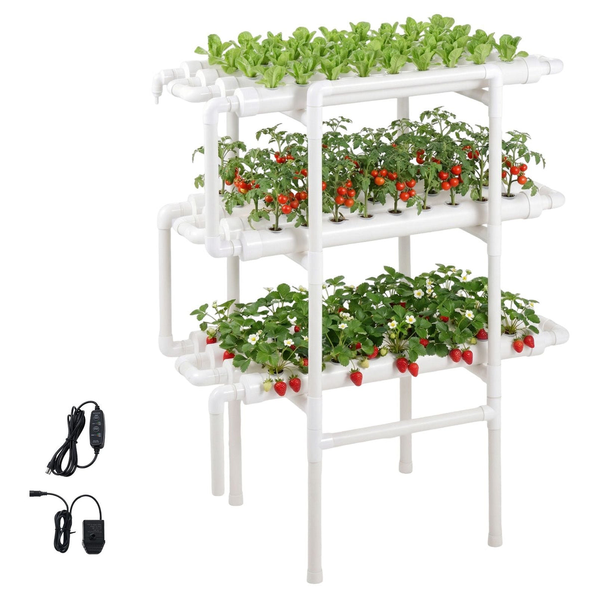 Hydroponics Growing System Kit, 3-Tier 108 Sites UPVC Pipe Hydroponic Grow Kit with Timed Irrigation, Thickened Hydroponic Pipes, Indoor Home Garden Vegetable Planting Grow Kits for Fruit Herb