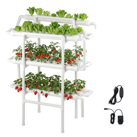 Hydroponics Growing System Kit, 3-Tier 90 Sites UPVC Pipe Hydroponic Grow Kit with Timed Irrigation, Sun & Light Blocking Pipes, Indoor Home Garden Vegetable Planting Grow Kits for Fruit Herb