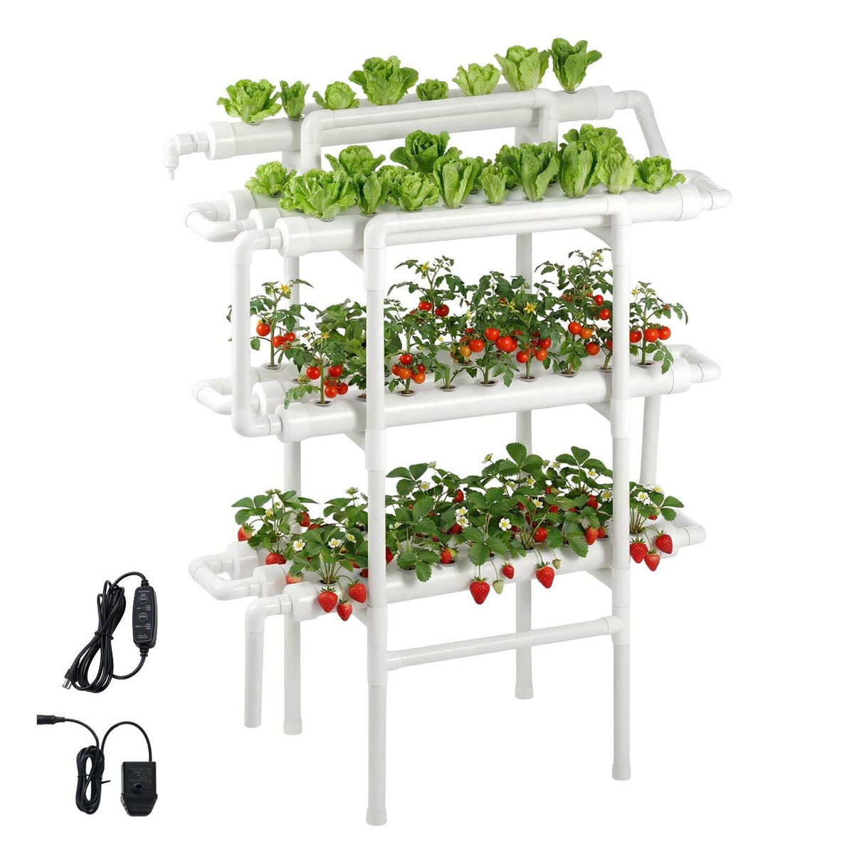Hydroponics Growing System Kit, 3-Tier 90 Sites UPVC Pipe Hydroponic Grow Kit with Timed Irrigation, Sun & Light Blocking Pipes, Indoor Home Garden Vegetable Planting Grow Kits for Fruit Herb