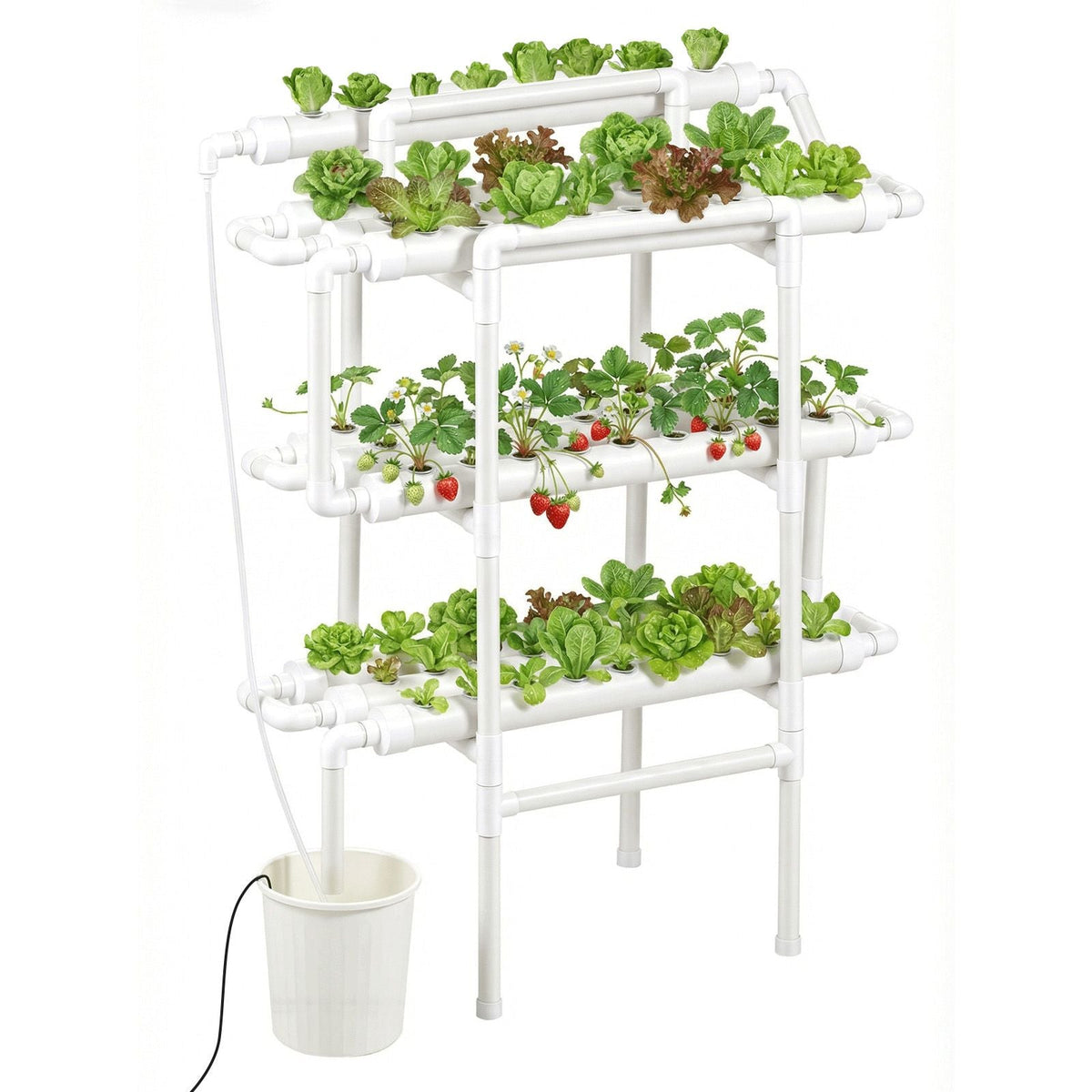 Hydroponics Growing System Kit, 3-Tier 90 Sites UPVC Pipe Hydroponic Grow Kit with Timed Irrigation, Sun & Light Blocking Pipes, Indoor Home Garden Vegetable Planting Grow Kits for Fruit Herb
