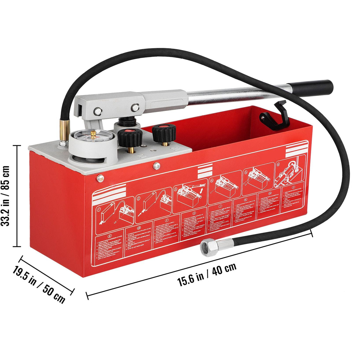 Hydrostatic Pressure Test Pump, Test Up to 25 bar/2.5 MPa, 3.2 Gallon Tank, Hydraulic Manual Water Pressure Tester Kit with Two-Unit Gauge & R 1/2\" Connection, for Pipeline Fluid Pressure Testi
