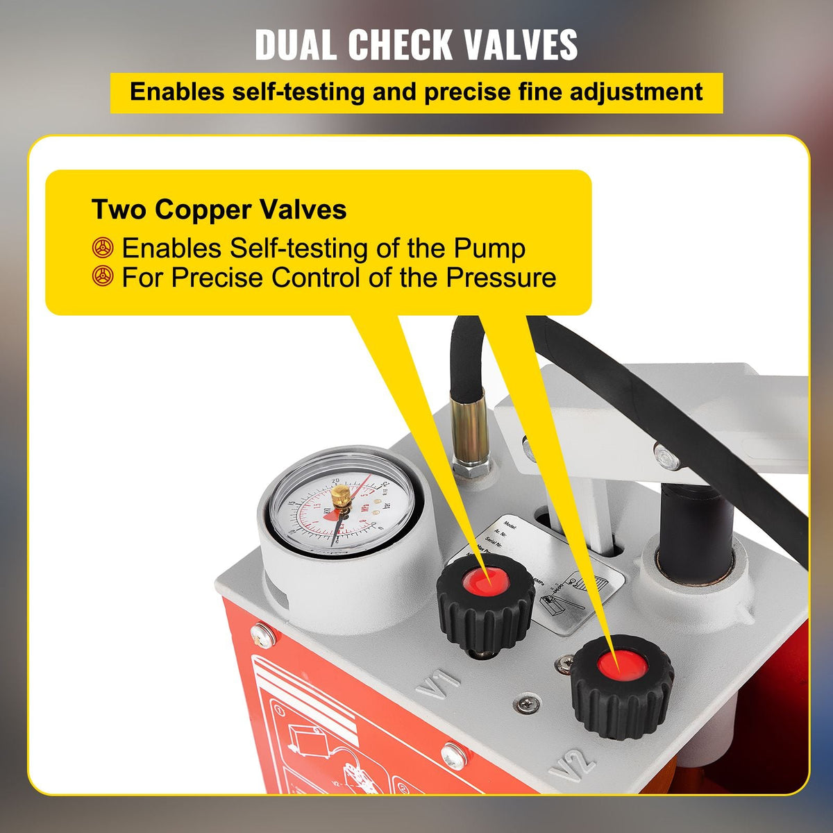 Hydrostatic Pressure Test Pump, Test Up to 25 bar/2.5 MPa, 3.2 Gallon Tank, Hydraulic Manual Water Pressure Tester Kit with Two-Unit Gauge & R 1/2\" Connection, for Pipeline Fluid Pressure Testi