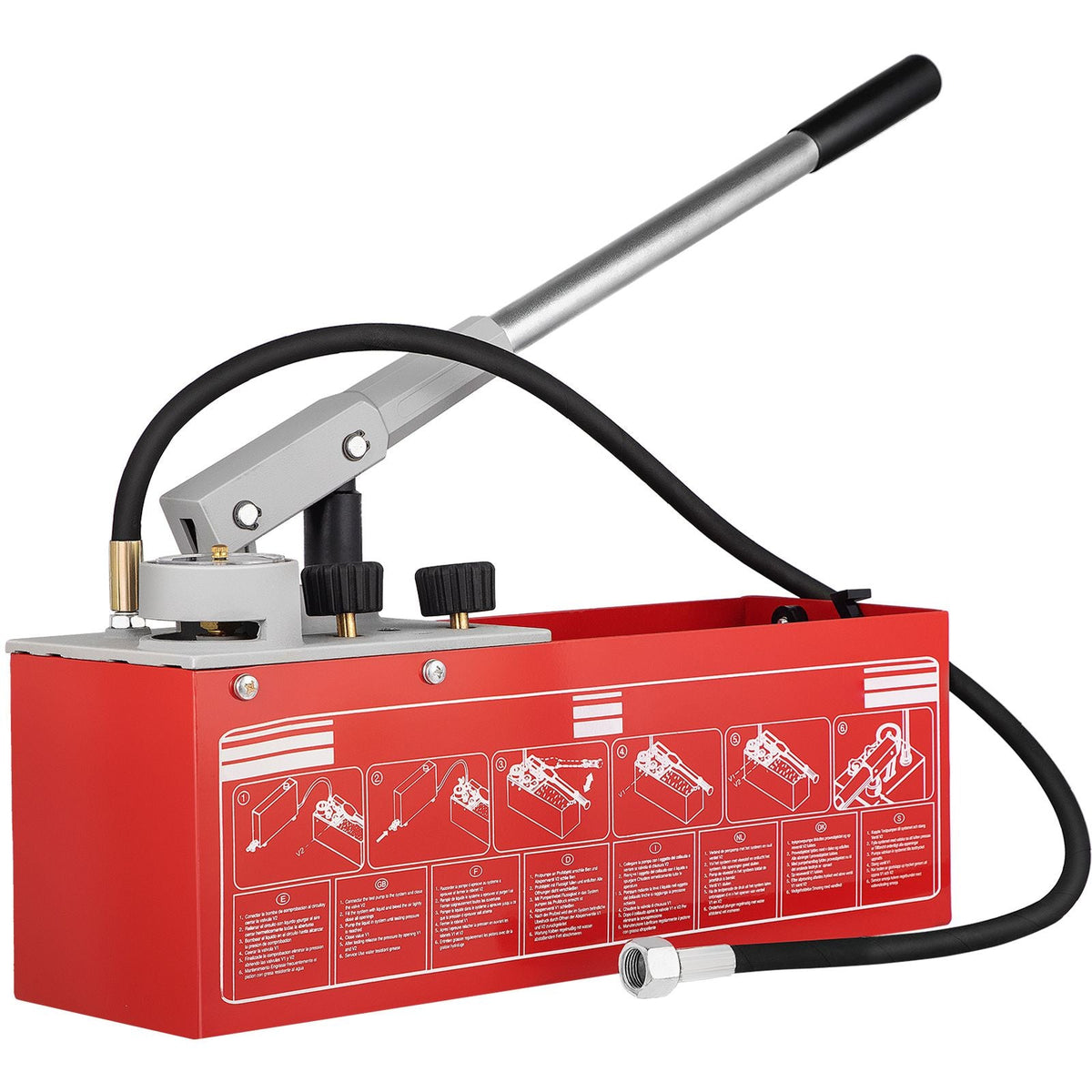 Hydrostatic Pressure Test Pump, Test Up to 25 bar/2.5 MPa, 3.2 Gallon Tank, Hydraulic Manual Water Pressure Tester Kit with Two-Unit Gauge & R 1/2\" Connection, for Pipeline Fluid Pressure Testi