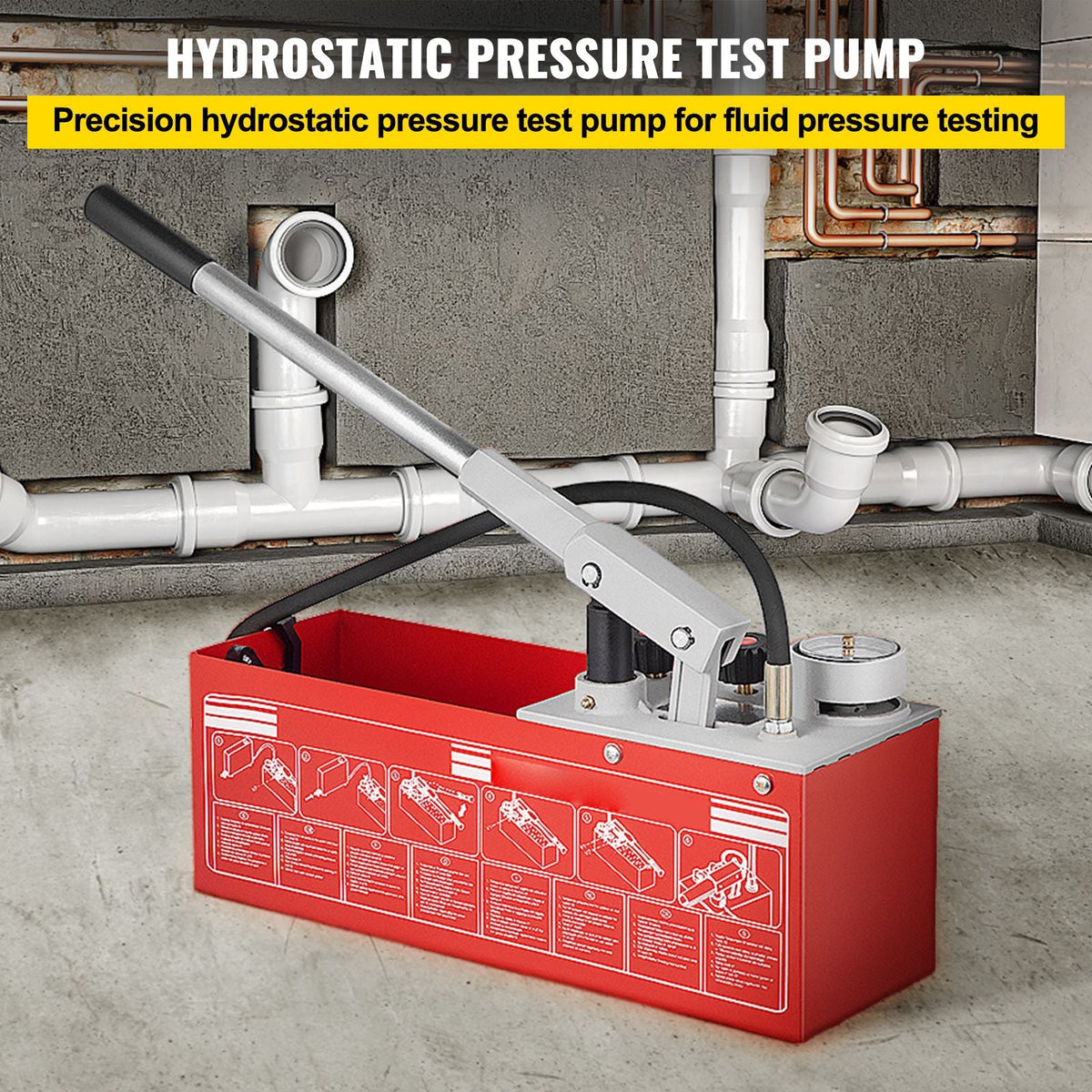 Hydrostatic Pressure Test Pump, Test Up to 25 bar/2.5 MPa, 3.2 Gallon Tank, Hydraulic Manual Water Pressure Tester Kit with Two-Unit Gauge & R 1/2\" Connection, for Pipeline Fluid Pressure Testi