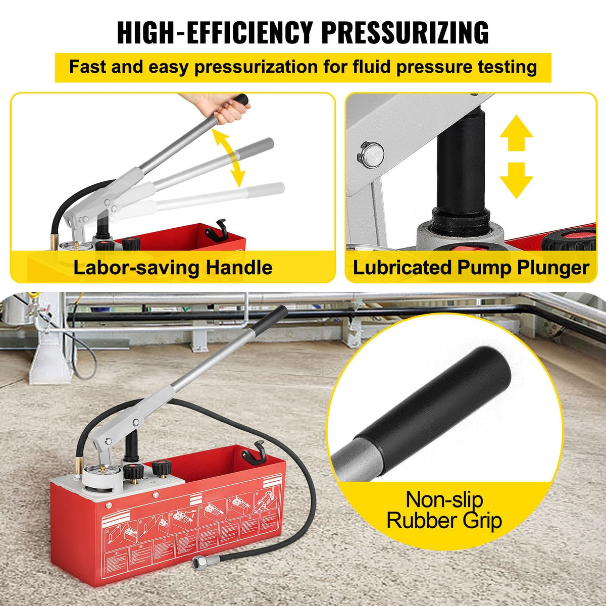 Hydrostatic Pressure Test Pump, Test Up to 25 bar/2.5 MPa, 3.2 Gallon Tank, Hydraulic Manual Water Pressure Tester Kit with Two-Unit Gauge & R 1/2\" Connection, for Pipeline Fluid Pressure Testi