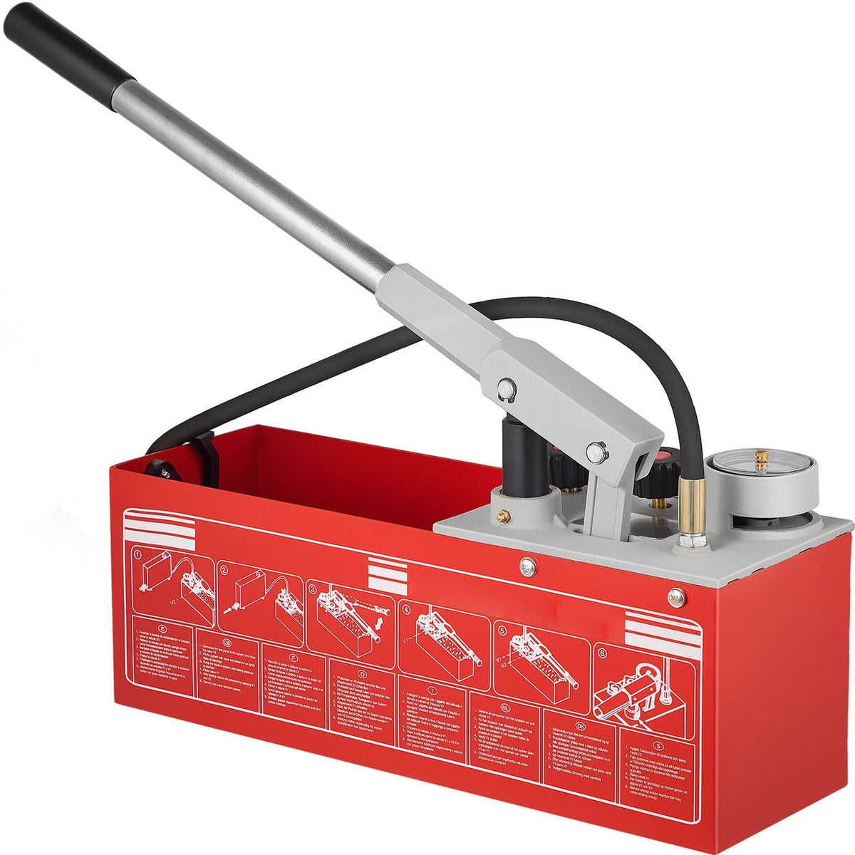 Hydrostatic Pressure Test Pump, Test Up to 60 bar/860 psi, 3.2 Gallon Tank, Hydraulic Manual Water Pressure Tester Kit with Three-Unit Gauge & R 1/2\" Connection for Pipeline Fluid Pressure Test