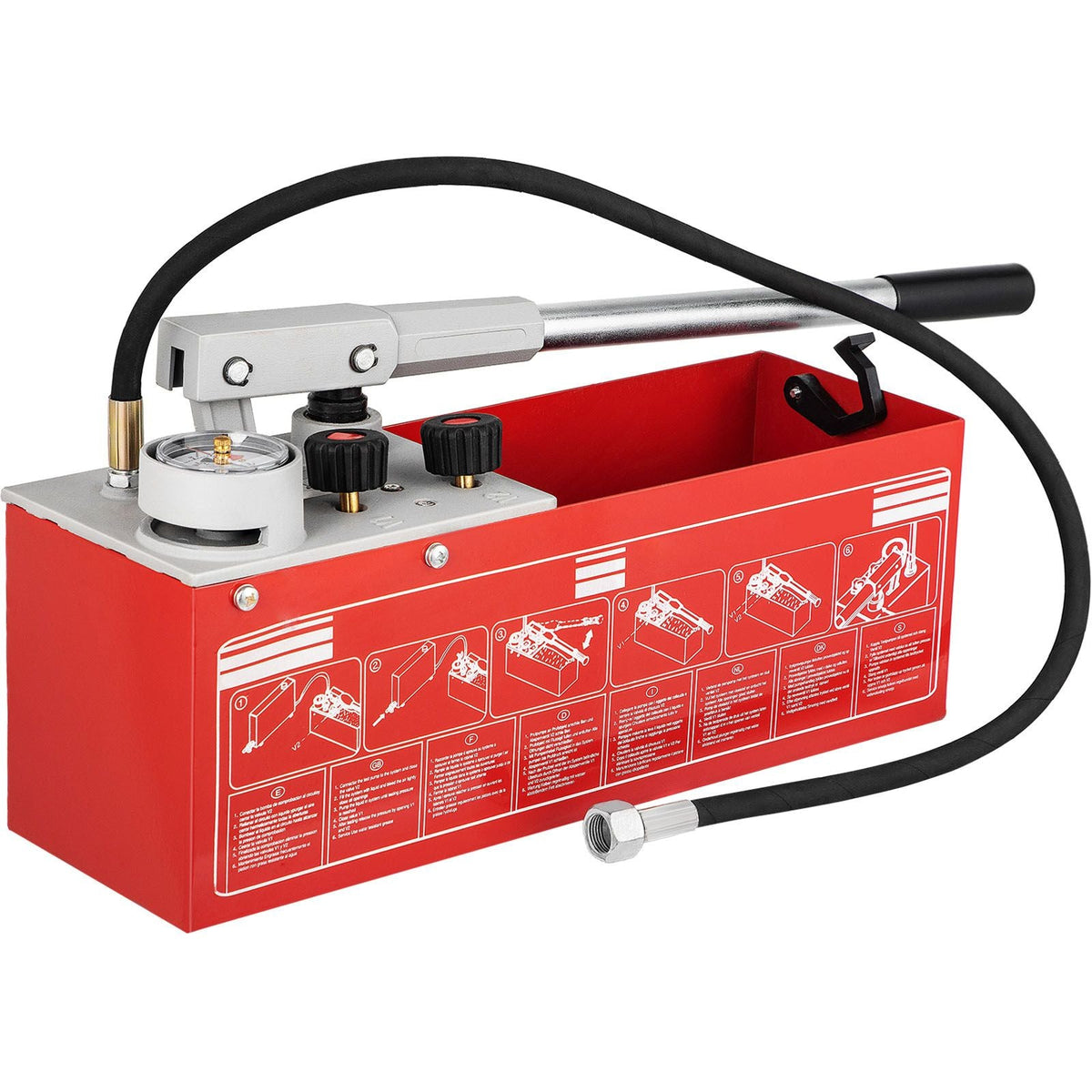 Hydrostatic Pressure Test Pump, Test Up to 60 bar/860 psi, 3.2 Gallon Tank, Hydraulic Manual Water Pressure Tester Kit with Three-Unit Gauge & R 1/2\" Connection for Pipeline Fluid Pressure Test