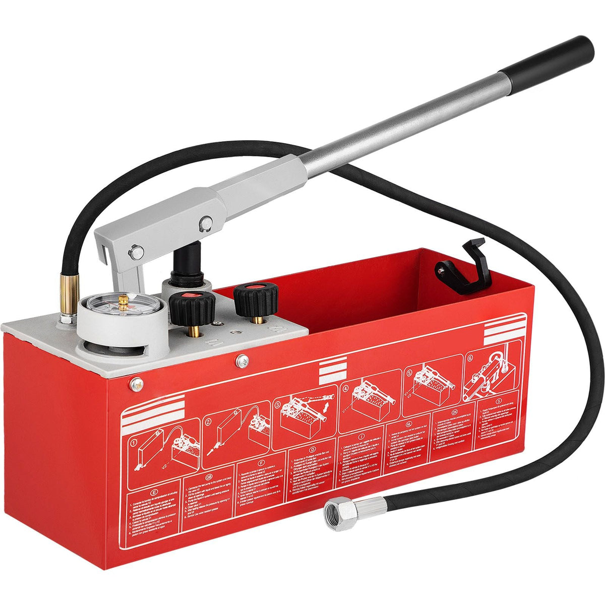 Hydrostatic Pressure Test Pump, Test Up to 60 bar/860 psi, 3.2 Gallon Tank, Hydraulic Manual Water Pressure Tester Kit with Three-Unit Gauge & R 1/2\" Connection for Pipeline Fluid Pressure Test
