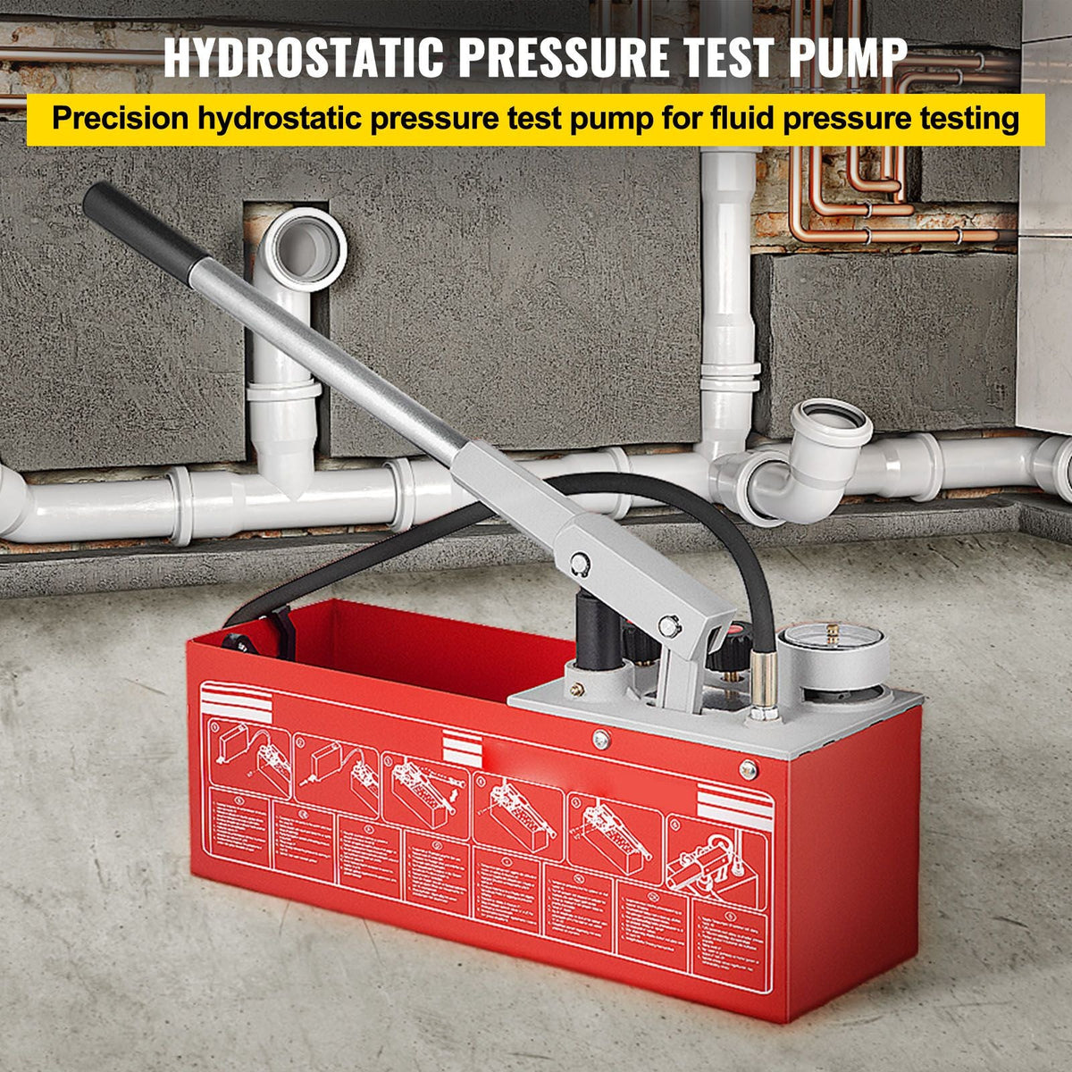Hydrostatic Pressure Test Pump, Test Up to 60 bar/860 psi, 3.2 Gallon Tank, Hydraulic Manual Water Pressure Tester Kit with Three-Unit Gauge & R 1/2\" Connection for Pipeline Fluid Pressure Test