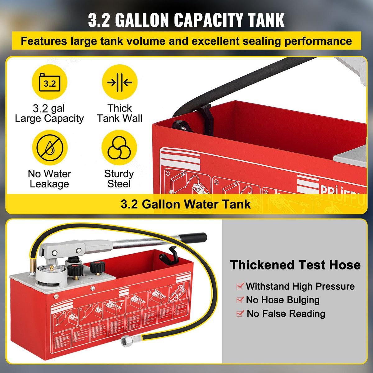 Hydrostatic Pressure Test Pump, Test Up to 60 bar/860 psi, 3.2 Gallon Tank, Hydraulic Manual Water Pressure Tester Kit with Three-Unit Gauge & R 1/2\" Connection for Pipeline Fluid Pressure Test