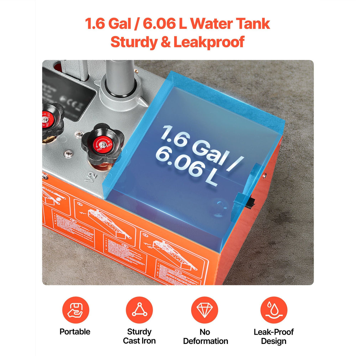 Hydrostatic Test Pump 1.6 Gallon Hydraulic Manual Water Pressure Tester, Dual Valve Hydrostatic Water Pipe Leakage Pressure Test Pump Kit with Gauge & Tank, 0-30 Bar Range, for Pipeline Heating