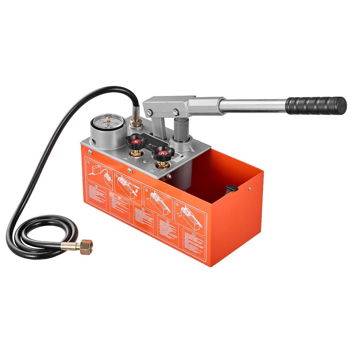 Hydrostatic Test Pump 1.6 Gallon Hydraulic Manual Water Pressure Tester, Dual Valve Hydrostatic Water Pipe Leakage Pressure Test Pump Kit with Gauge & Tank, 0-30 Bar Range, for Pipeline Heating