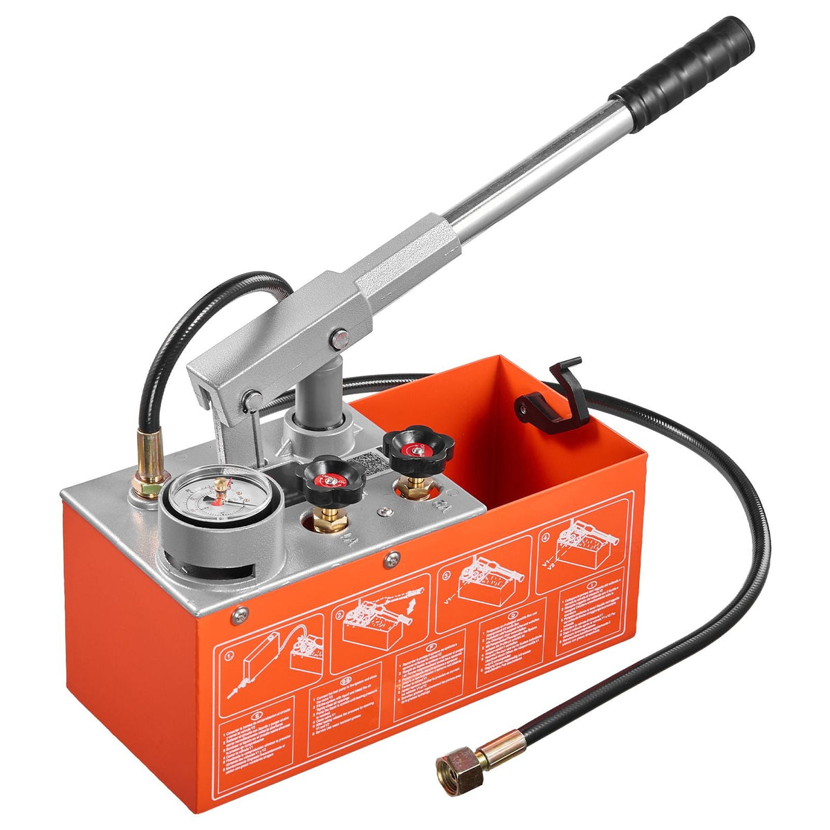Hydrostatic Test Pump 1.6 Gallon Hydraulic Manual Water Pressure Tester, Dual Valve Hydrostatic Water Pipe Leakage Pressure Test Pump Kit with Gauge & Tank, 0-30 Bar Range, for Pipeline Heating