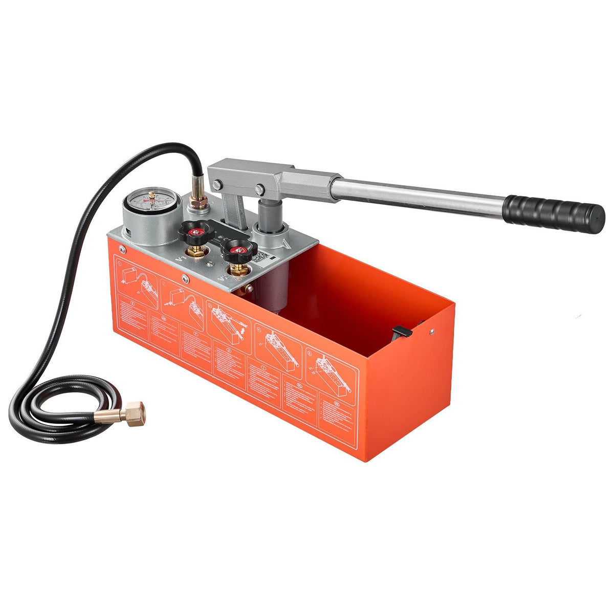 Hydrostatic Test Pump 2 Gallon Hydraulic Manual Water Pressure Tester, Dual Valve Hydrostatic Water Pipe Leakage Pressure Test Pump Kit with Gauge & Tank, 0-60 Bar Range, for Pipeline, Heating