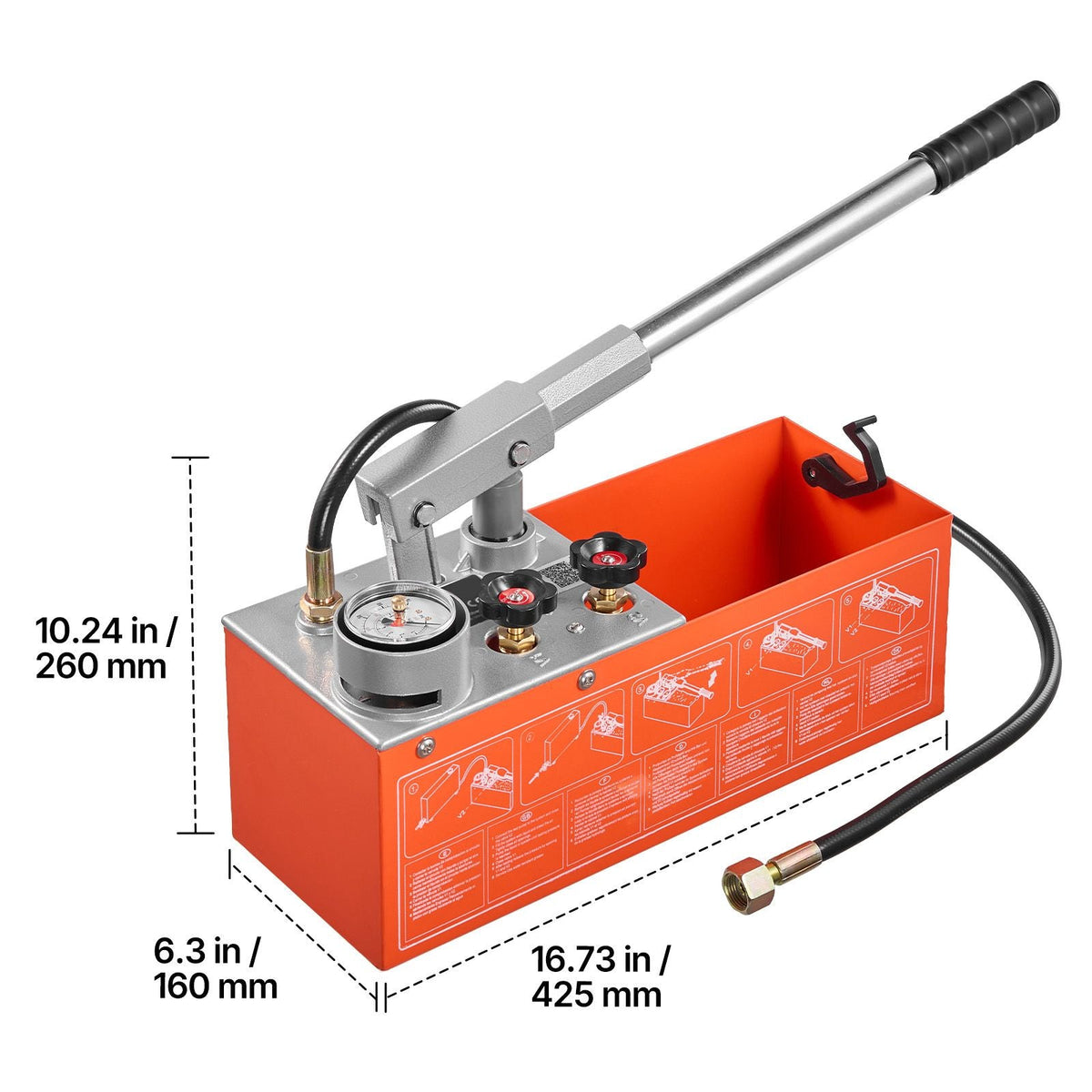 Hydrostatic Test Pump 2 Gallon Hydraulic Manual Water Pressure Tester, Dual Valve Hydrostatic Water Pipe Leakage Pressure Test Pump Kit with Gauge & Tank, 0-60 Bar Range, for Pipeline, Heating