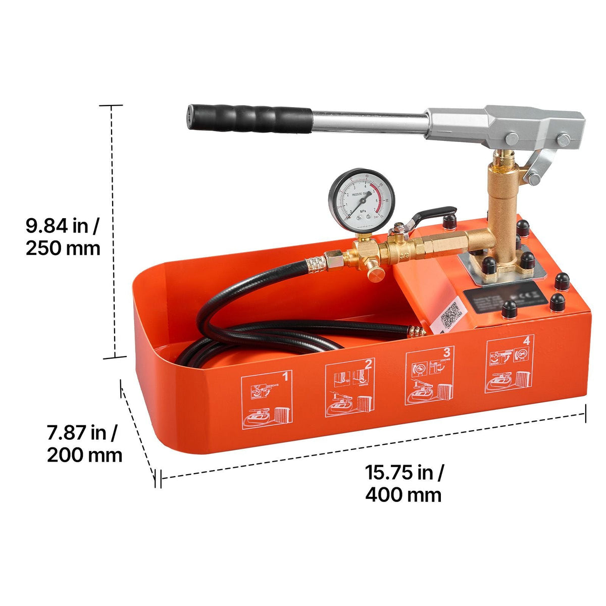 Hydrostatic Test Pump 2 Gallon Hydraulic Manual Water Pressure Tester, Single Valve Hydrostatic Water Pipe Leakage Pressure Test Pump Kit with Gauge & Tank, 0-50 Bar Range, for Pipeline Heating