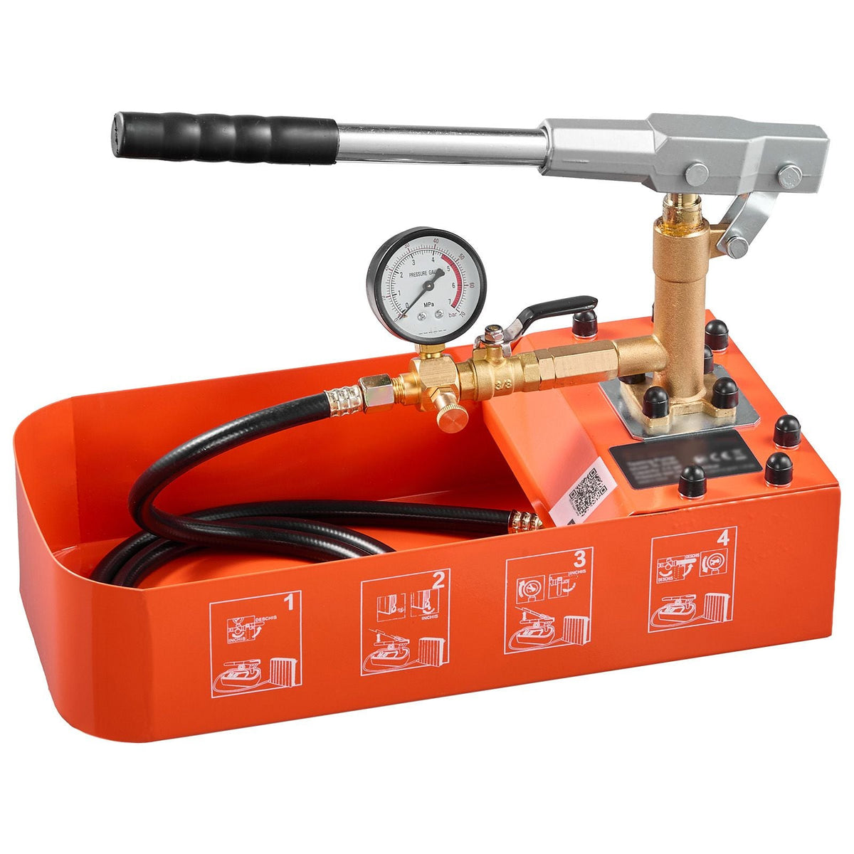 Hydrostatic Test Pump 2 Gallon Hydraulic Manual Water Pressure Tester, Single Valve Hydrostatic Water Pipe Leakage Pressure Test Pump Kit with Gauge & Tank, 0-50 Bar Range, for Pipeline Heating