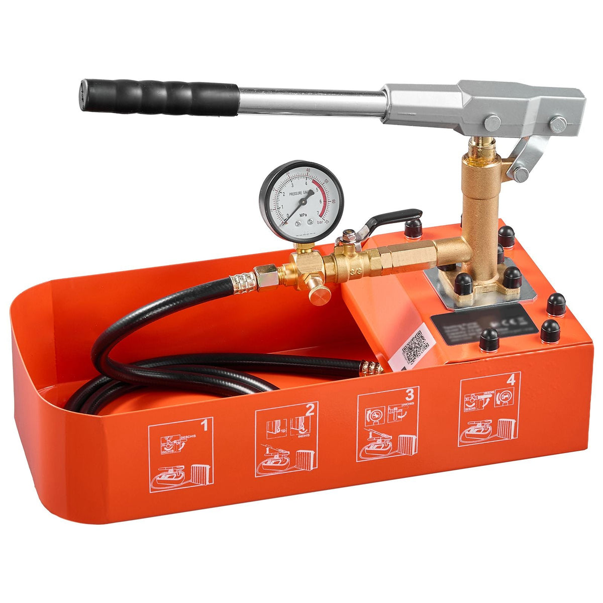 Hydrostatic Test Pump 2 Gallon Hydraulic Manual Water Pressure Tester, Single Valve Hydrostatic Water Pipe Leakage Pressure Test Pump Kit with Gauge & Tank, 0-50 Bar Range, for Pipeline Heating