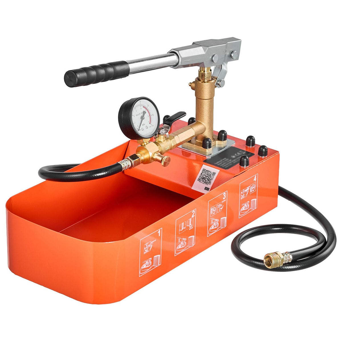 Hydrostatic Test Pump 2 Gallon Hydraulic Manual Water Pressure Tester, Single Valve Hydrostatic Water Pipe Leakage Pressure Test Pump Kit with Gauge & Tank, 0-50 Bar Range, for Pipeline Heating