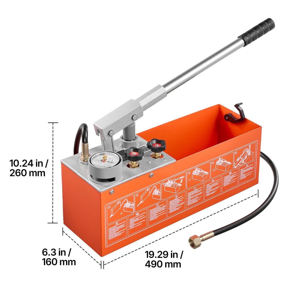 Hydrostatic Test Pump 3 Gallon Hydraulic Manual Water Pressure Tester, Dual Valve Hydrostatic Water Pipe Leakage Pressure Test Pump Kit with Gauge & Tank, 0-50 Bar Range, for Pipeline, Heating