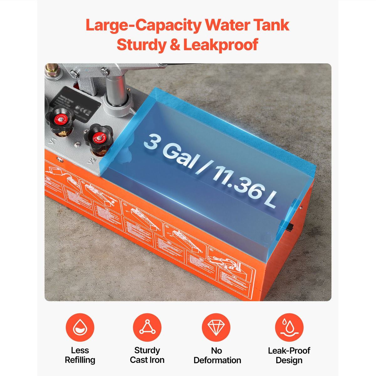 Hydrostatic Test Pump 3 Gallon Hydraulic Manual Water Pressure Tester, Dual Valve Hydrostatic Water Pipe Leakage Pressure Test Pump Kit with Gauge & Tank, 0-50 Bar Range, for Pipeline, Heating