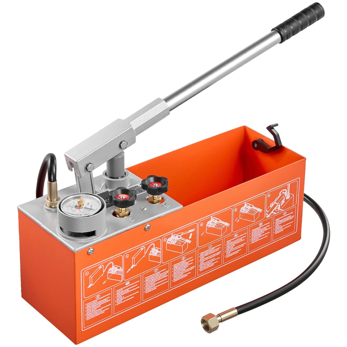 Hydrostatic Test Pump 3 Gallon Hydraulic Manual Water Pressure Tester, Dual Valve Hydrostatic Water Pipe Leakage Pressure Test Pump Kit with Gauge & Tank, 0-50 Bar Range, for Pipeline, Heating