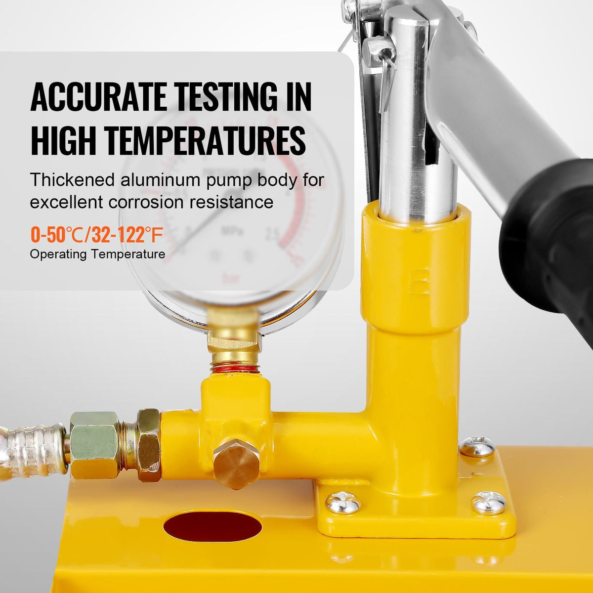 Hydrostatic Test Pump, Max 25 bar/362 PSI, Single Valve Hydraulic Manual Water Pressure Tester Kit with Gauge 1.4 Gal Water Tank, 3 ft Hose with 1/2 inch External Thread Connector for Pipeline