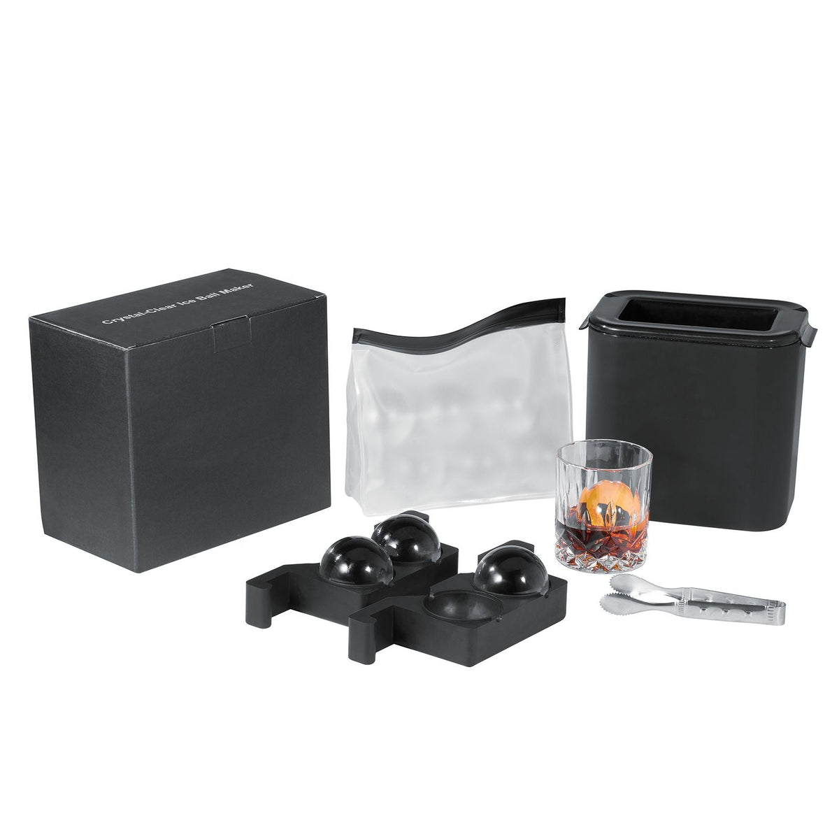 Ice Ball Maker, Crystal Clear Ice Ball Maker 2.36inch Ice Sphere Maker with Storage Bag and Ice Clamp, Round Clear Ice Cube 2-Cavity Ice Press Maker for Whiskey Scotch Cocktail Brandy