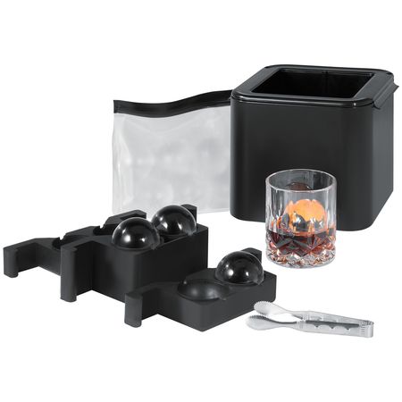 Ice Ball Maker, Crystal Clear Ice Ball Maker 2.36inch Ice Sphere with Storage Bag and Ice Clamp, Round Clear Ice Cube 4-Cavity Ice Press Maker Whiskey Scotch Cocktail Brandy Bourbon