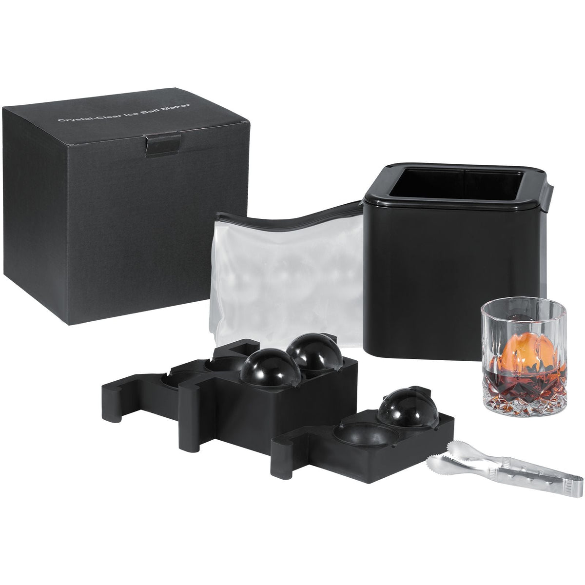 Ice Ball Maker, Crystal Clear Ice Ball Maker 2.36inch Ice Sphere with Storage Bag and Ice Clamp, Round Clear Ice Cube 4-Cavity Ice Press Maker Whiskey Scotch Cocktail Brandy Bourbon