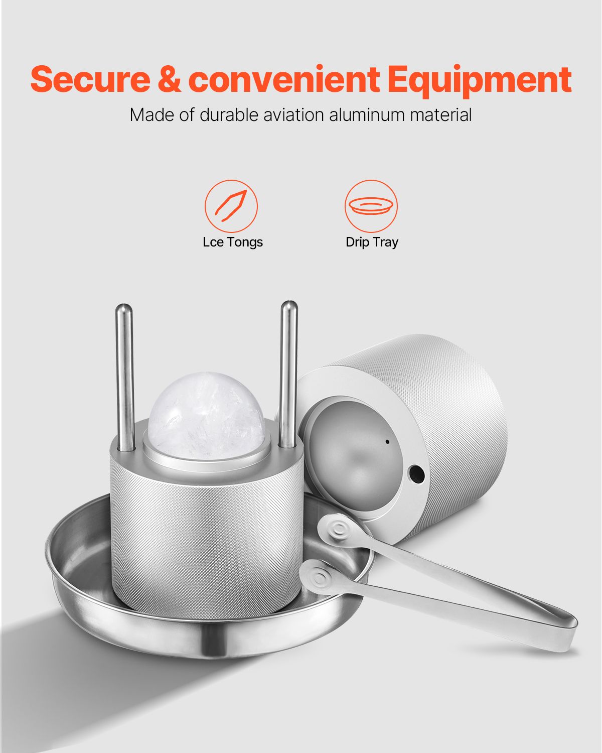Ice Ball Press, 2.1" Ice Ball Maker, Aviation Aluminum Ice Ball Press Kit for 53mm Ice Sphere, Ice Press with Tong and Drip Tray, for Whiskey, Cocktail, Bourbon, Scot on Party & Holiday