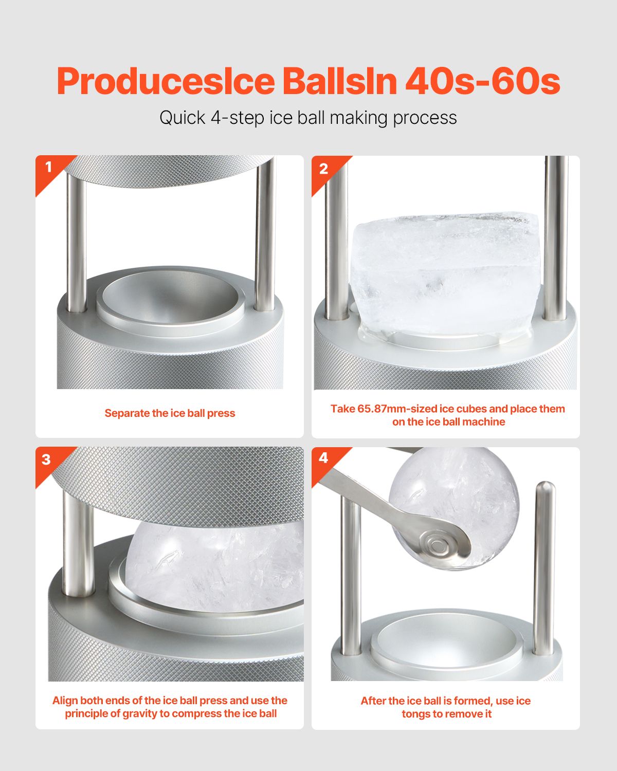 Ice Ball Press, 2.1" Ice Ball Maker, Aviation Aluminum Ice Ball Press Kit for 53mm Ice Sphere, Ice Press with Tong and Drip Tray, for Whiskey, Cocktail, Bourbon, Scot on Party & Holiday