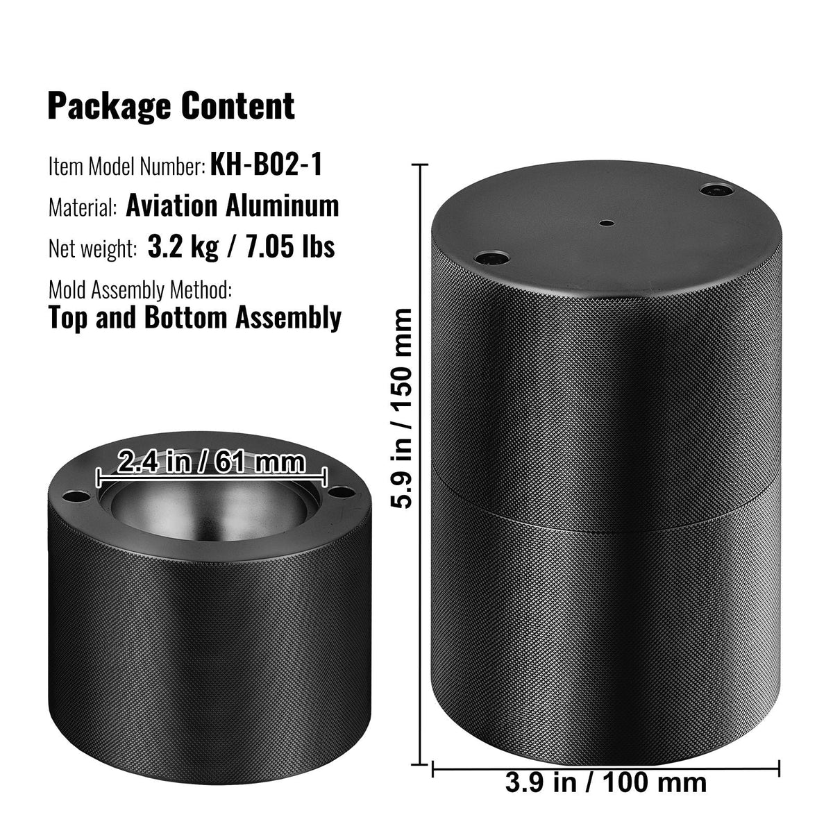 Ice Ball Press, 2.4" Ice Ball Maker, Aircraft Al Alloy Ice Ball Press Kit for 60mm Ice Sphere, Ice Press with Tong and Drip Tray, for Whiskey, Cocktail, Bourbon, Scot on Party & Holiday, Black