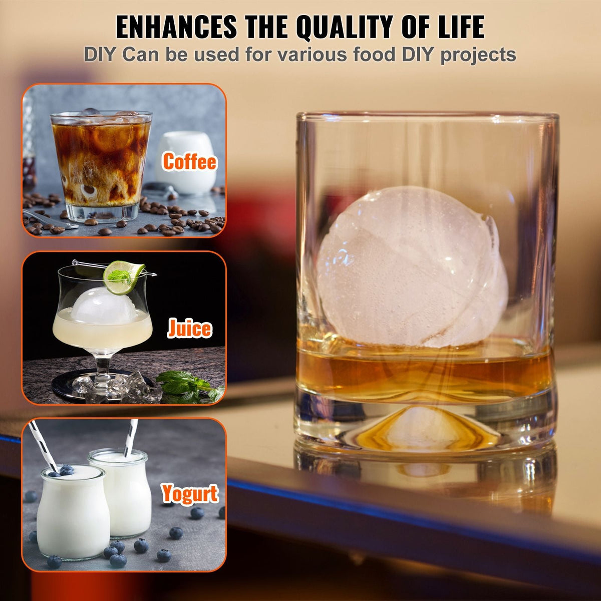 Ice Ball Press, 2.4" Ice Ball Maker, Aircraft Al Alloy Ice Ball Press Kit for 60mm Ice Sphere, Ice Press with Tong and Drip Tray, for Whiskey, Cocktail, Bourbon, Scot on Party & Holiday, Silver