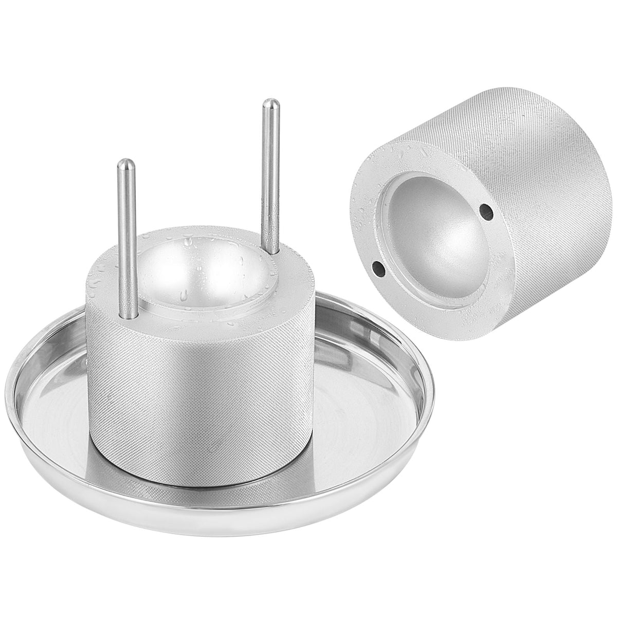 Ice Ball Press, 2.4" Ice Ball Maker, Aircraft Al Alloy Ice Ball Press Kit for 60mm Ice Sphere, Ice Press with Tong and Drip Tray, for Whiskey, Cocktail, Bourbon, Scot on Party & Holiday, Silver