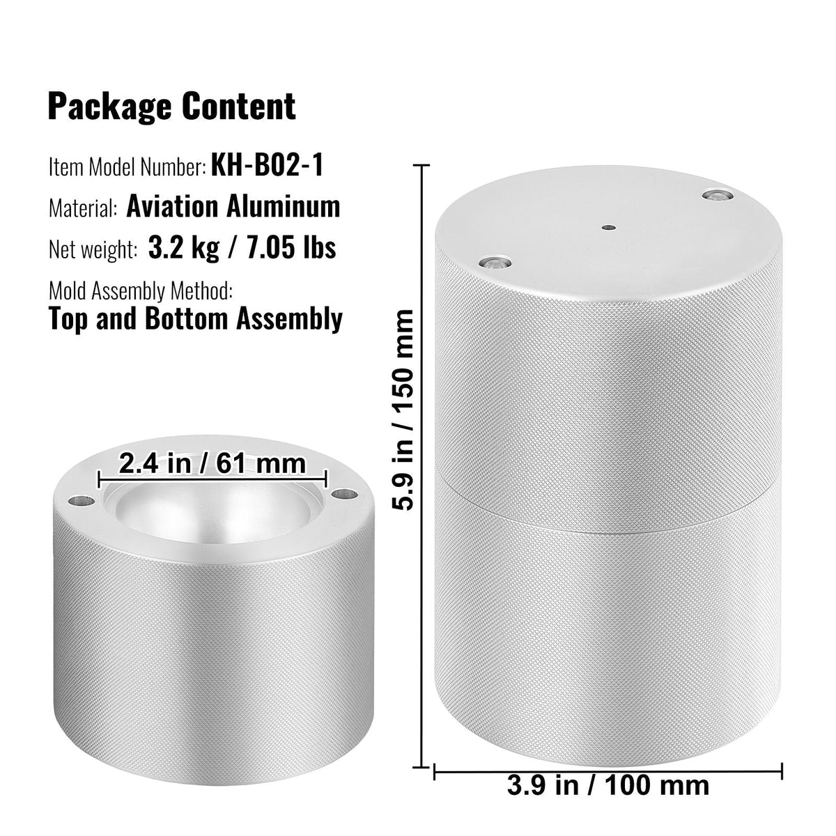 Ice Ball Press, 2.4" Ice Ball Maker, Aircraft Al Alloy Ice Ball Press Kit for 60mm Ice Sphere, Ice Press with Tong and Drip Tray, for Whiskey, Cocktail, Bourbon, Scot on Party & Holiday, Silver