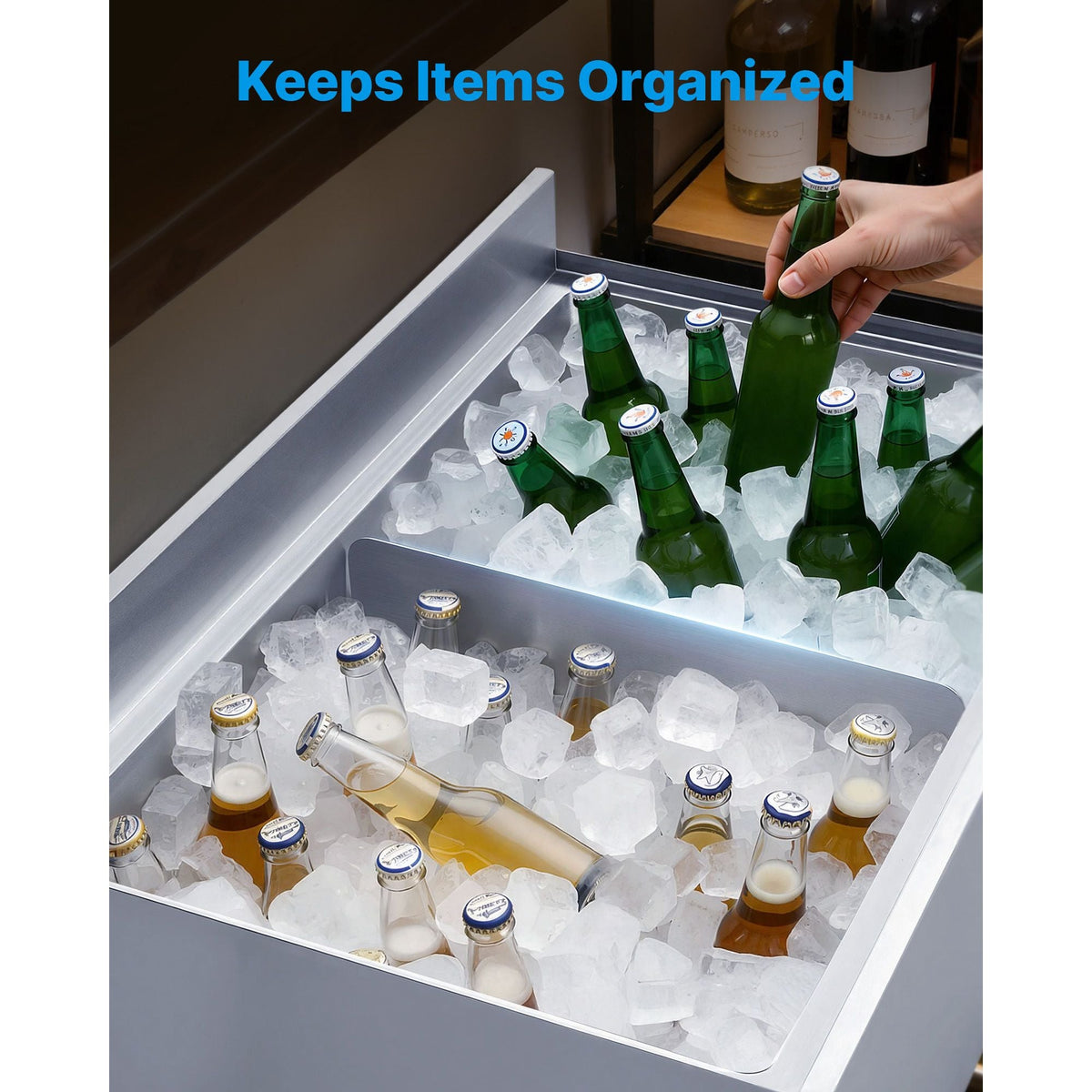 Ice Bin Partition, 15.2 x 5.55 Inch, Stainless Steel Divider for 19 Inch Bar Ice Bins, Stable Bottom Support & Easy to Clean, Food Grade 304 Stainless Steel for Kitchen, Bar, Restaurant, Pub