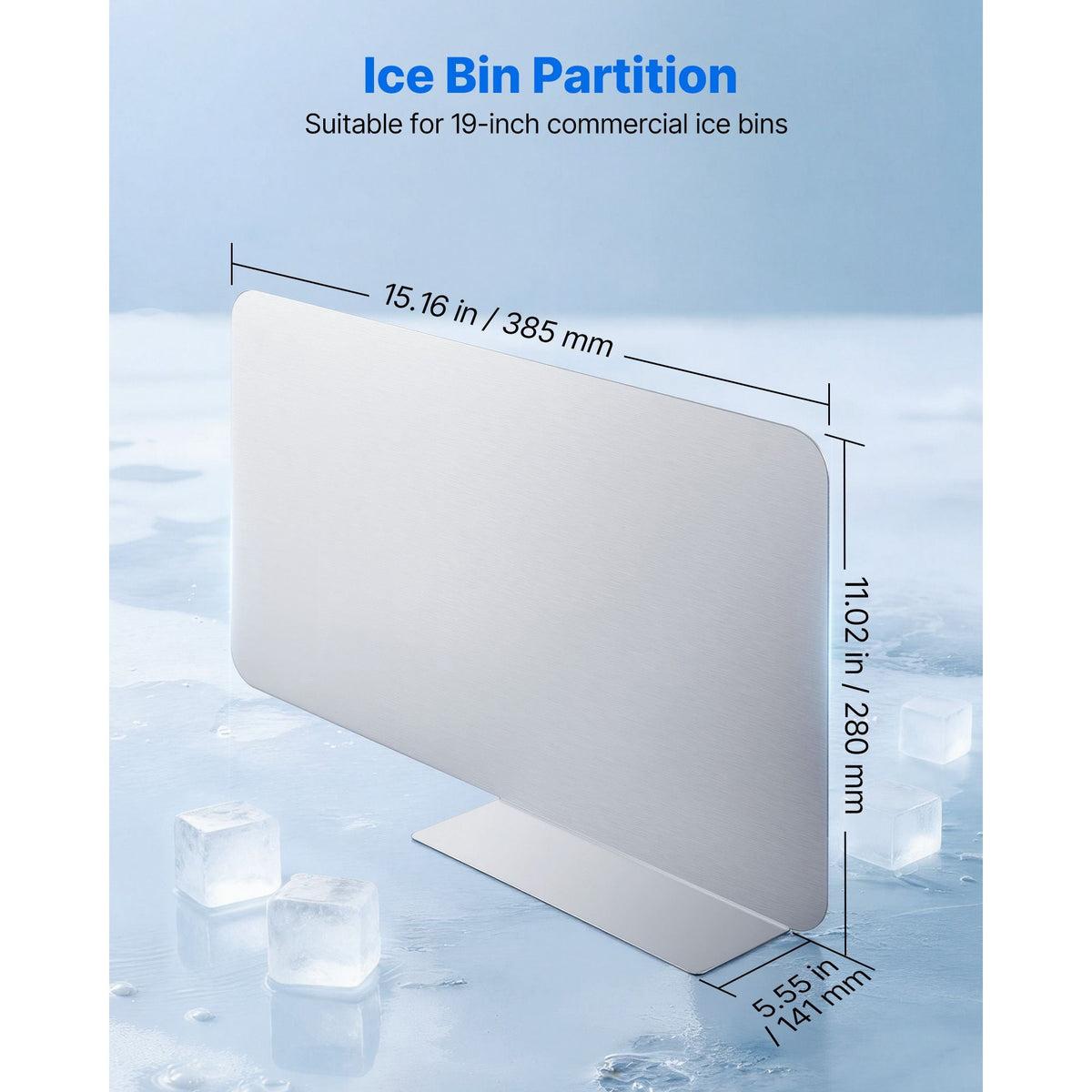 Ice Bin Partition, 15.2 x 5.55 Inch, Stainless Steel Divider for 19 Inch Bar Ice Bins, Stable Bottom Support & Easy to Clean, Food Grade 304 Stainless Steel for Kitchen, Bar, Restaurant, Pub