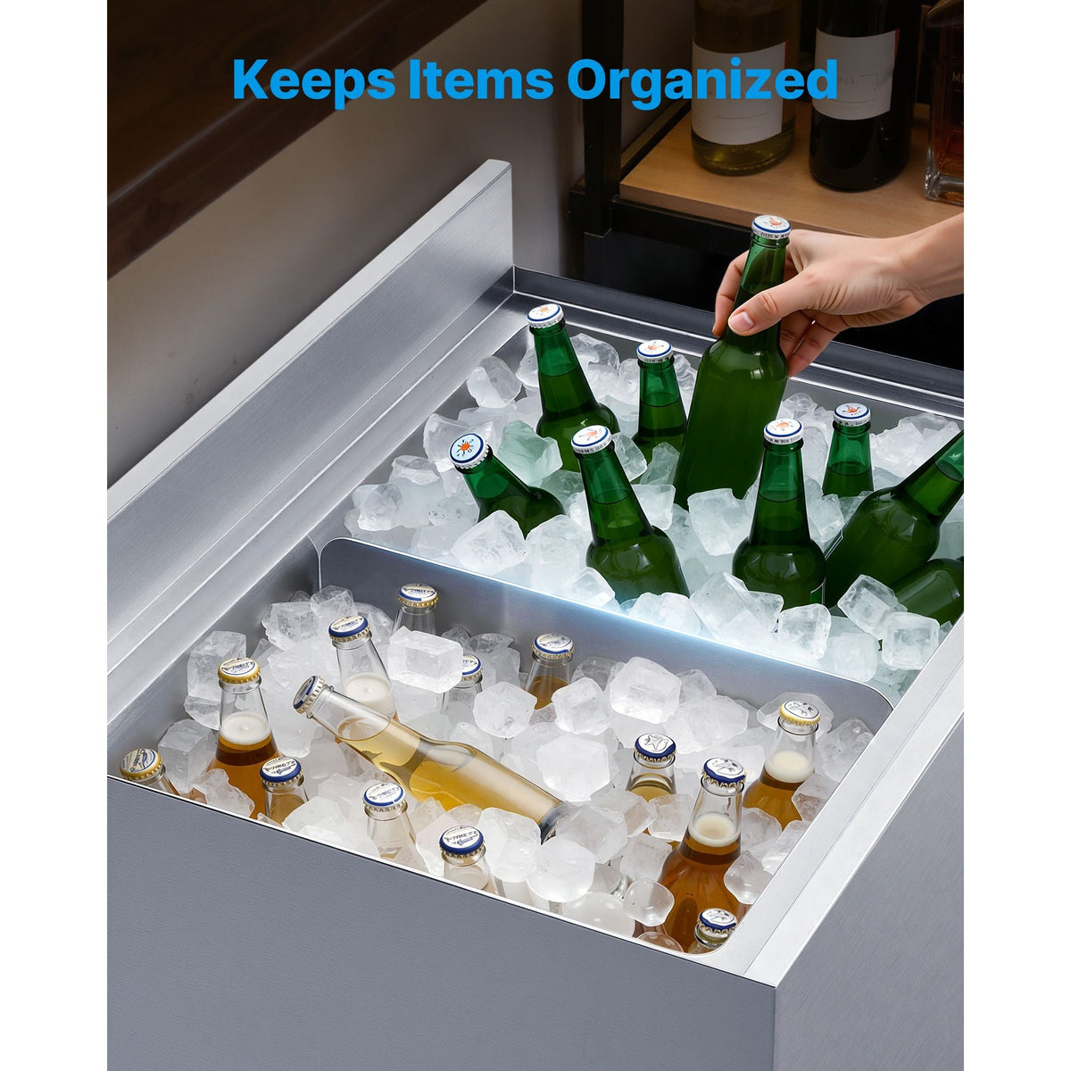 Ice Bin Partition, 20.2 x 5.55 Inch, Stainless Steel Divider for 24 Inch Bar Ice Bins, Stable Bottom Support & Easy to Clean, Food Grade 304 Stainless Steel for Kitchen, Bar, Restaurant, Pub