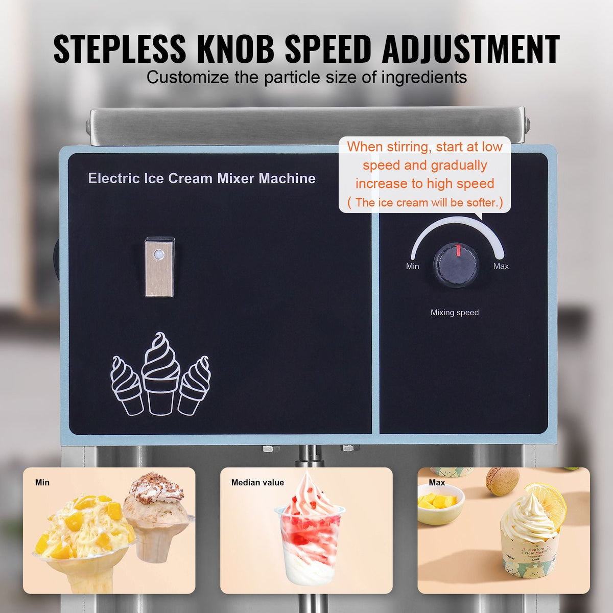 Ice Cream Blender, 400W High-Speed Ice Cream Maker Mixer Stir Machine 4200RPM, Stepless Speed Adjustment, 304 Stainless Steel Ice Cream Shaker, 3 Hand Cups, Make Various Flavors of Ice Cream