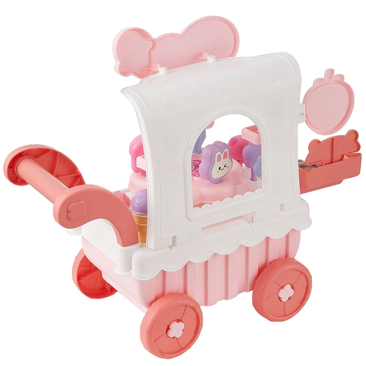 Ice Cream Cart for Kids, 27 PCS Accessories, Pretend Play Store with Storage Trolley with Pretend Money, Sound & Light Effects, Montessori Educational Ice Cream Truck Toys for Toddlers 3+ (Pink)